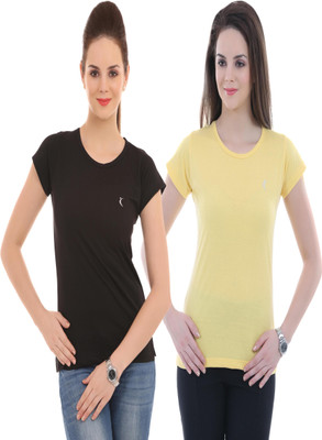 

Ultra Fit Solid Women's Round Neck Black, Yellow T-Shirt(Pack of 2)