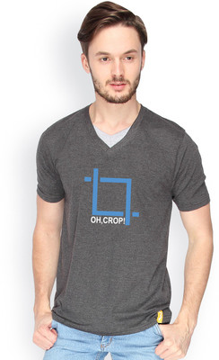

Campus Sutra Solid Men V-neck Grey T-Shirt, Charcoal