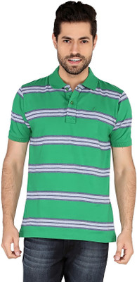 

The Cotton Company Striped Men' Polo Neck Green, Grey T-Shirt