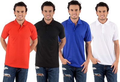 

Blaze Solid Men's Polo Neck Multicolor T-Shirt(Pack of 4, Black;red;royal blue;white