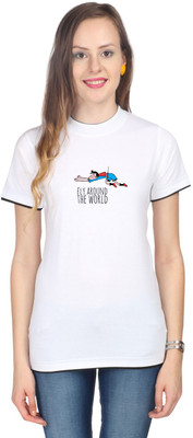 

Campus Sutra Printed Women's Round Neck White T-Shirt