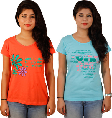 

Tryd Printed Women's Round Neck Multicolor T-Shirt(Pack of 2)