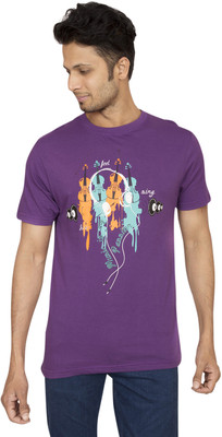 

Red Line Graphic Print Men's Round Neck Purple T-Shirt