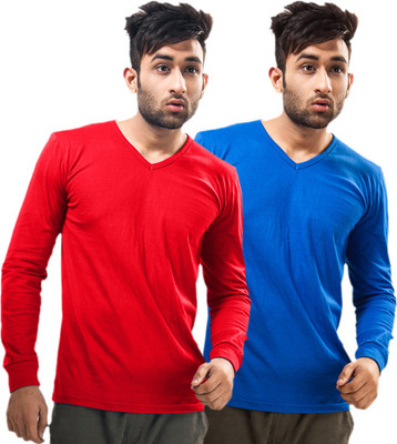 

Unisopent Designs Solid Men's V-neck Red, Blue T-Shirt(Pack of 2