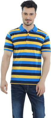 

The Cotton Company Striped Men' Polo Neck Yellow, Blue T-Shirt, Blue;yellow