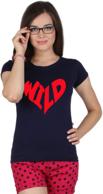 

SayItLoud Printed Women's Round Neck Blue T-Shirt, Navy blue