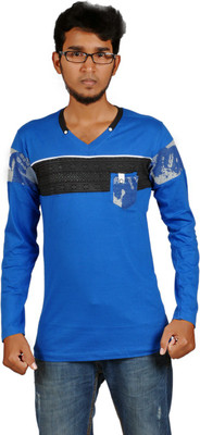 

Harsha Printed Men's V-neck Blue T-Shirt