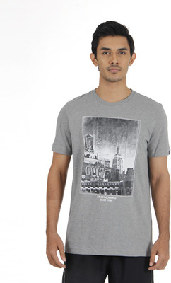 

Puma Graphic Print Men's Round Neck Grey T-Shirt, Medium gray heather