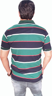 

Japroz Striped Men's Polo Neck Dark Green T-Shirt