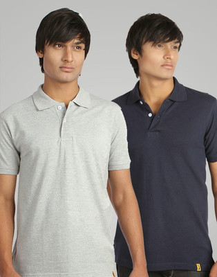 

Campus Sutra Solid Men Polo Neck Grey, Blue T-Shirt(Pack of 2