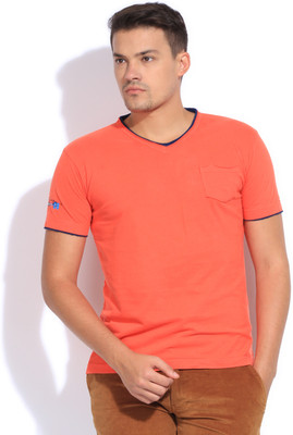 

Mufti Solid Men's V-neck Pink T-Shirt