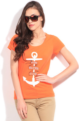 

Only Printed Women's Round Neck Orange T-Shirt