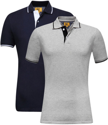 

Campus Sutra Solid Men Henley Multicolor T-Shirt(Pack of 2, Blue;grey