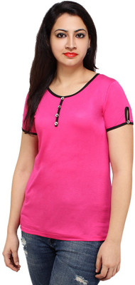 

Styles Clothing Solid Women's Scoop Neck Pink T-Shirt, Deep pink