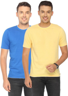 

Campus Sutra Solid Men Round Neck Yellow, Blue T-Shirt(Pack of 2)