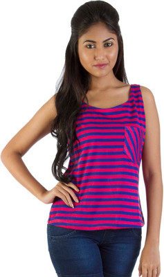 

Vea Kupia Striped Women's Round Neck Pink T-Shirt