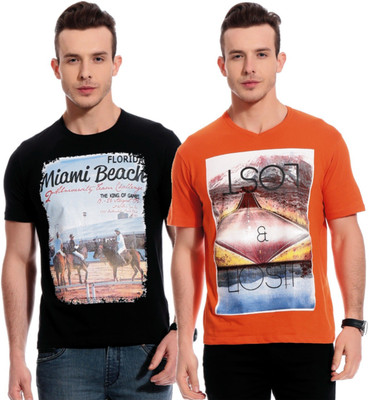 

TAB91 Printed Men's Round Neck Multicolor T-Shirt(Pack of 2)