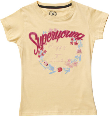 SuperYoung Girls Printed T Shirt(Yellow, Lime yellow