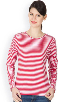 

Hypernation Striped Women' Round Neck Red, White T-Shirt
