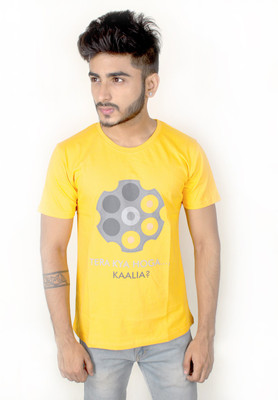 

Boton Printed Men's Round Neck Yellow T-Shirt, Red