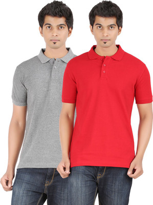 

Ap'pulse Solid Men's Polo Neck Grey, Red T-Shirt(Pack of 2, Andhra melange;red
