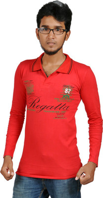 

Harsha Printed Men' Polo Neck Red T-Shirt