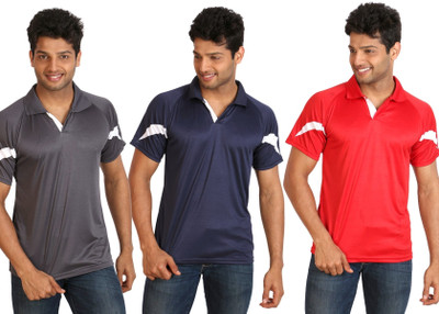 

Campus Sutra Solid Men Polo Neck Dark Blue, Grey, Red T-Shirt(Pack of 3