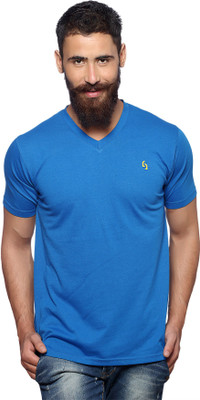 

Nucode Solid Men's V-neck Blue T-Shirt