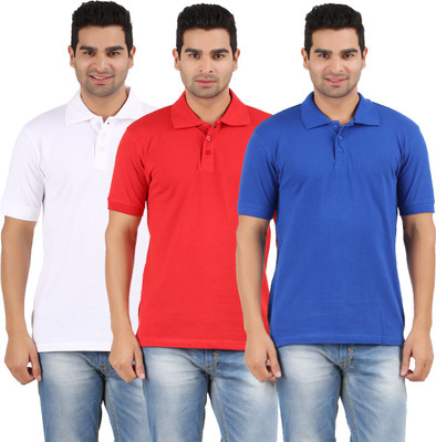 

Rawpockets Solid Men's Polo Neck White, Red, Blue T-Shirt(Pack of 3, Blue;red;white