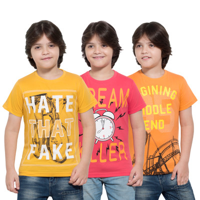

Maniac Boys Printed Cotton T Shirt(Multicolor, Pack of 3
