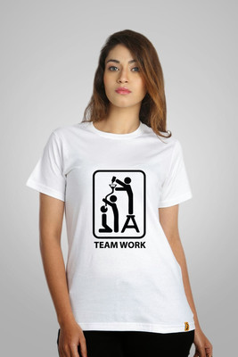 

Campus Sutra Printed Women's Round Neck White T-Shirt