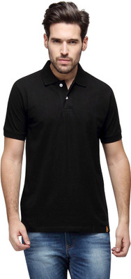 

Campus Sutra Solid Men Polo Neck Black T-Shirt