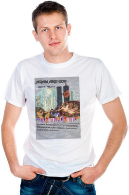

6th Cross Graphic Print Men's Round Neck White T-Shirt