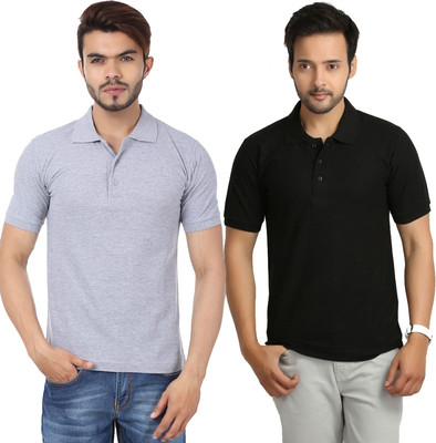 

Weardo Solid Men's Polo Neck Black, Grey T-Shirt(Pack of 2)