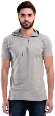 

Mi Moda Solid Men' Hooded Grey T-Shirt, Grey milange