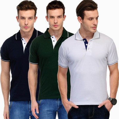 

Scott International Solid Men's Polo Neck Dark Blue, Green, White T-Shirt(Pack of 3, Dark blue and green and white