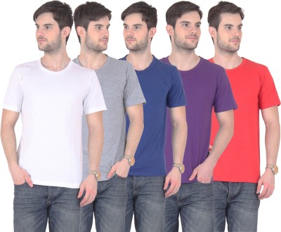 

E'Hiose Solid Men's Round Neck Multicolor T-Shirt(Pack of 5, Blue;grey;purple;red;white