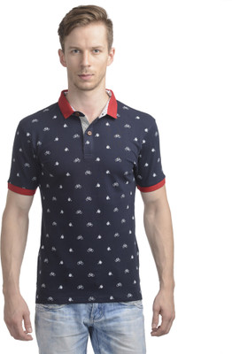

WRIG Printed Men's Polo Neck Blue T-Shirt