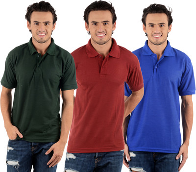 

Blaze Solid Men's Polo Neck Multicolor T-Shirt(Pack of 3, Dark green;maroon;royal blue