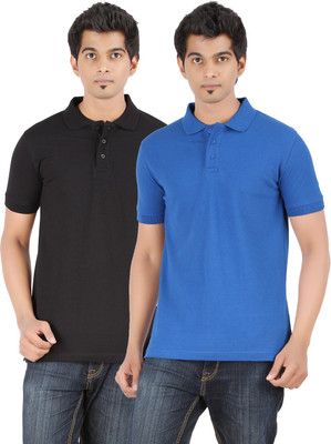 

Ap'pulse Solid Men's Polo Neck Black, Blue T-Shirt(Pack of 2, Black;rblue
