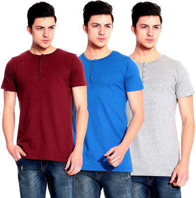 

Lemon & Vodka Solid Men' Henley Multicolor T-Shirt(Pack of 3, Blue
