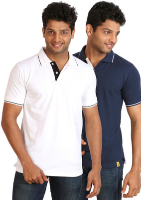 

Campus Sutra Solid Men Polo Neck Blue, White T-Shirt(Pack of 2)