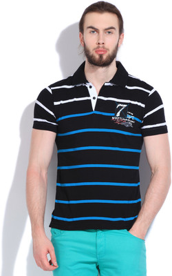

Mufti Striped Men's Polo Neck Black T-Shirt, 20-turq