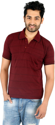 

Awack Striped Men's Polo Neck Maroon T-Shirt, Burgandy
