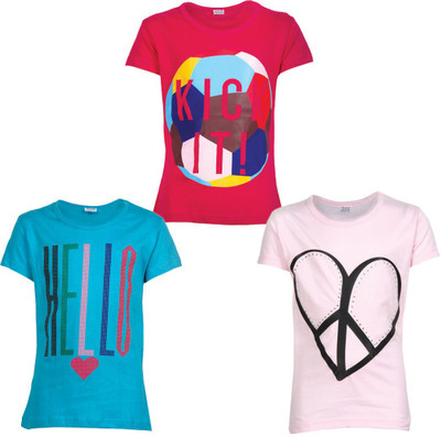 

Gkidz Girls Graphic Print T Shirt(Multicolor, Fuschia