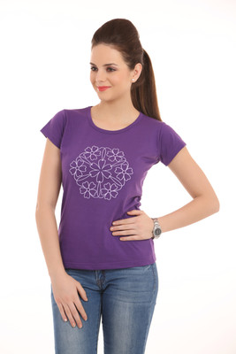 

Ultra Fit Printed Women's Round Neck Purple T-Shirt