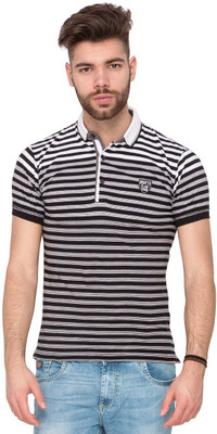 

Mufti Striped Men's Polo Neck Black T-Shirt
