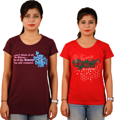 

Tryd Printed Women's Round Neck Multicolor T-Shirt(Pack of 2