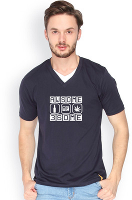

Campus Sutra Solid Men V-neck Dark Blue T-Shirt