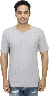 

Sanvi Traders Solid Men Henley Grey T-Shirt